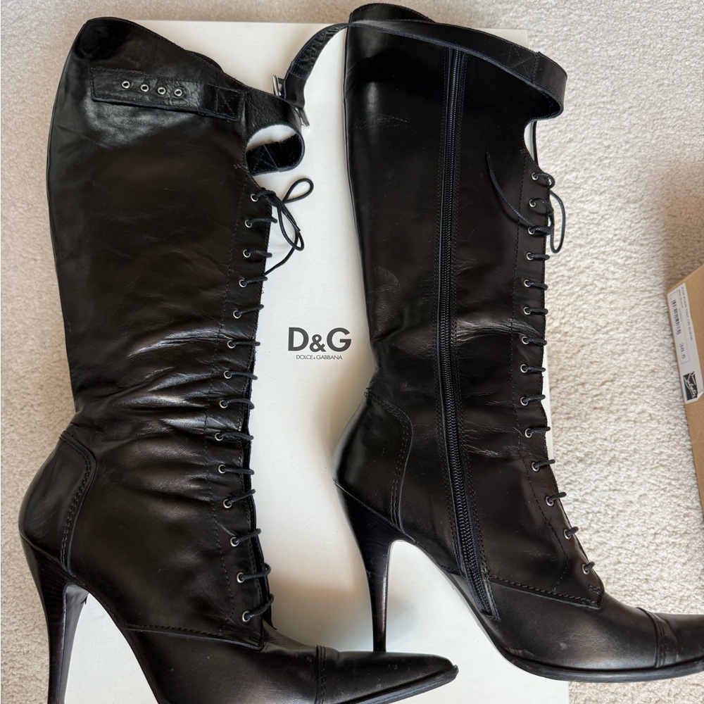 Dolce & Gabbana Black Lace-Up Heeled Boots (39.5)
